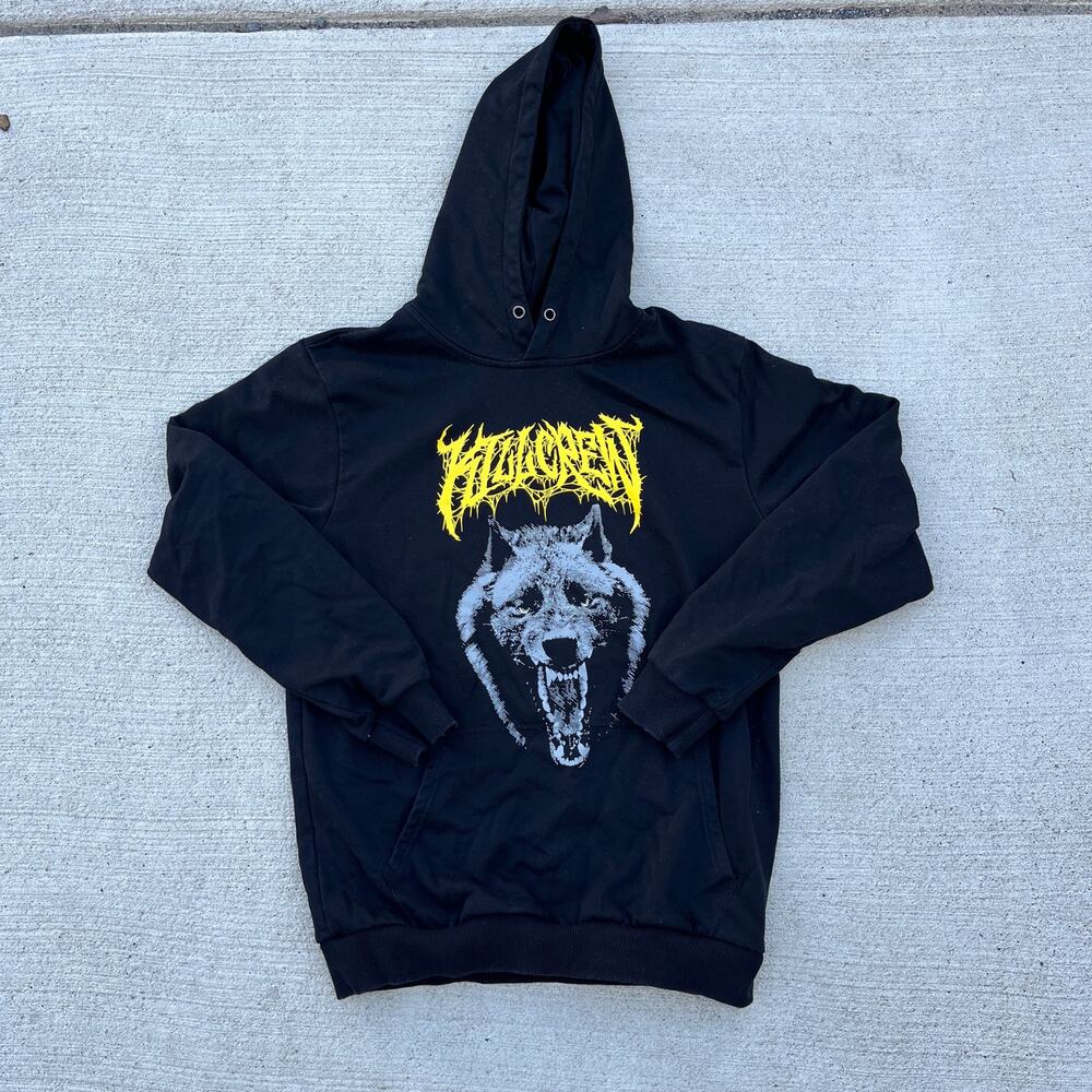 Men’s Black and Yellow Kill Crew Wolf Hoodie Size Medium